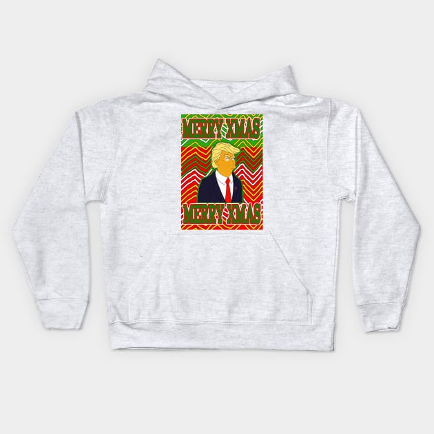 Merry Xmas Donald Trump Christmas Sweater in Bad Taste Kids Hoodie by silentrob668